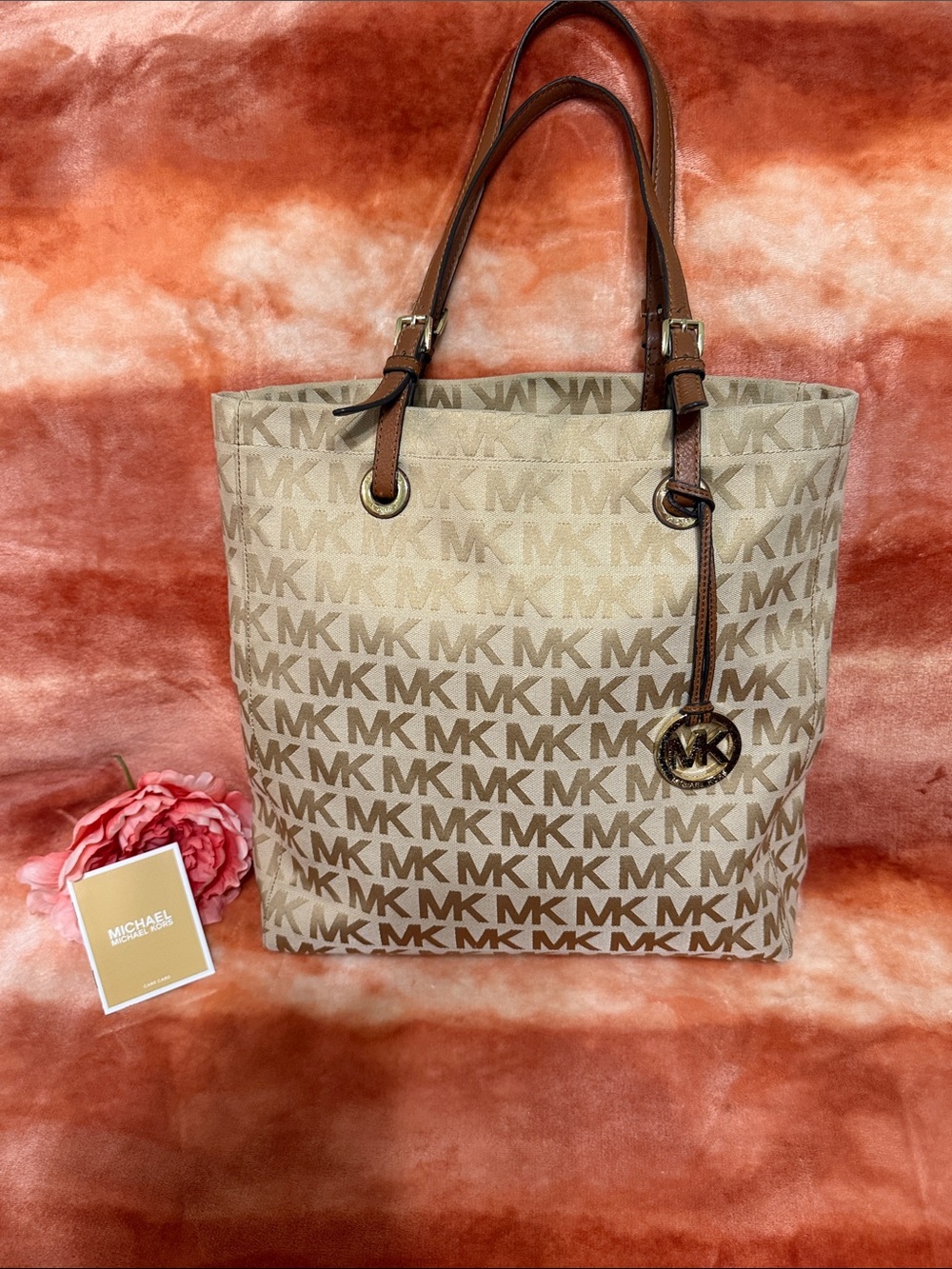 Michael Kors MK Frabric Tote MK Logo Signature Tote Bag Double Handles